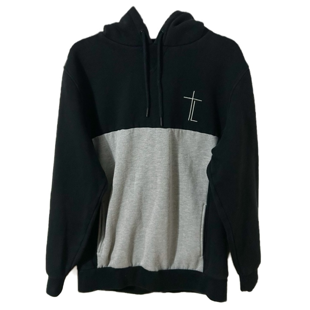Traplord Worldwide Colorblock Hoodie Black & Gray Pullover Streetwear Pockets